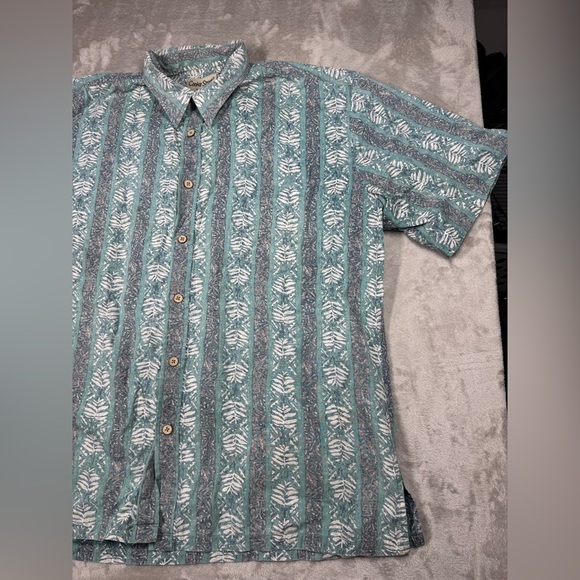 Cooke Street Honolulu Cotton Hawaiian Tropical Turquoise Button Down Shirt XL - Picture 4 of 14